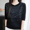 Navava Women S Simple baSic Sequin PoinT Round Neck 5 Sleeve KniT T ShirT Nk3717