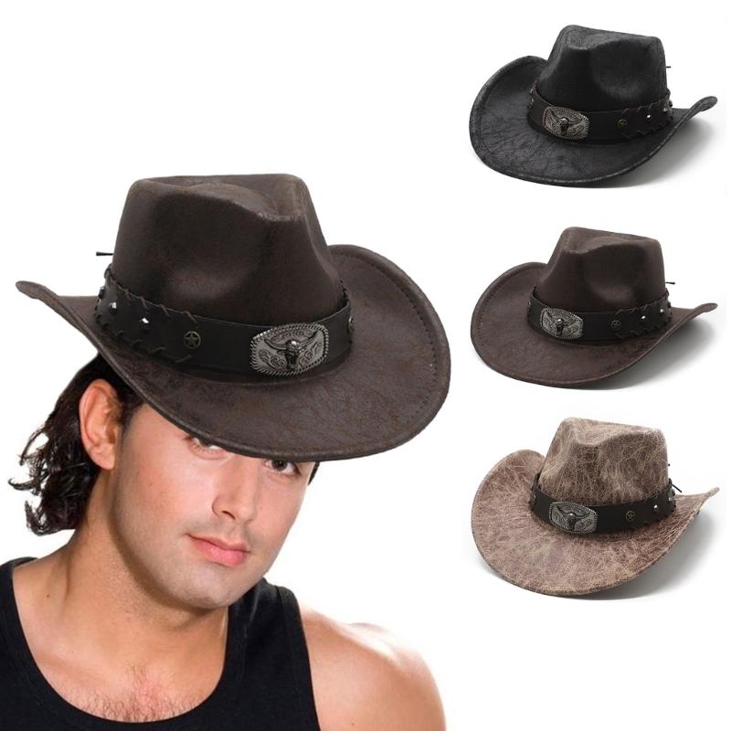 Punk Cowboy Hat Woman Men Windproof Cowboy Hat Western Style Photography Hat