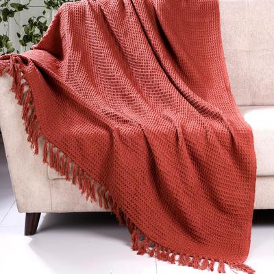 Waffle Weave Cotton Throw Blanket – Lightweight, Breathable & Cozy for Sofa or Bed (100% Cotton)(50X60 Inches) Rust