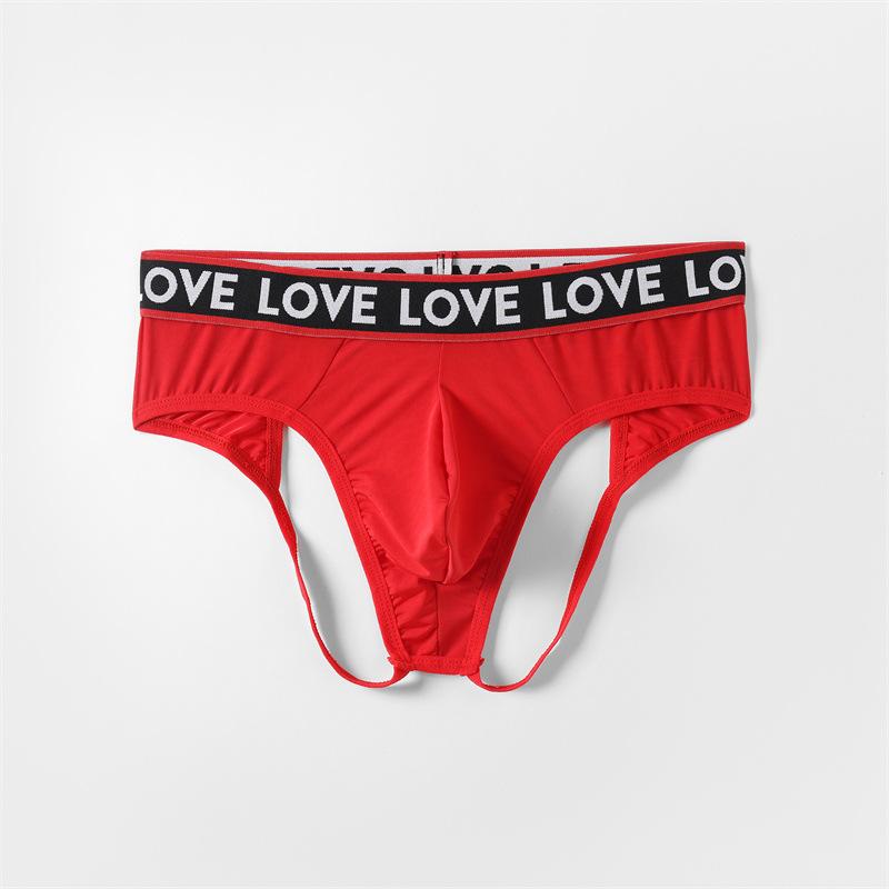 Men's sexy panties letter design briefs sexy hollow free bed couple flirting teasing underwear