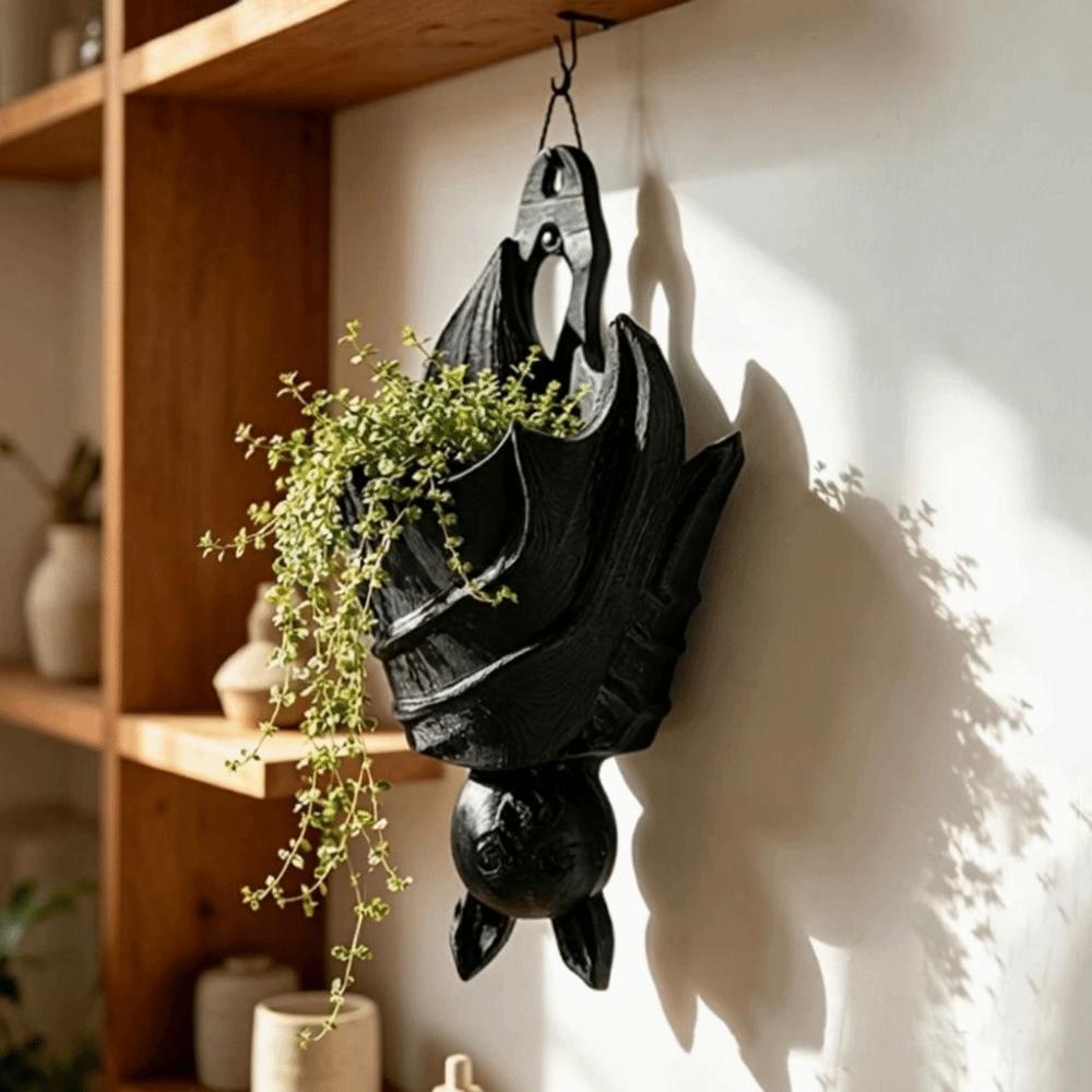 Halloween Bat Shaped Flower Pot Gothic Style Bat Wing Flowerpot Halloween Decoration