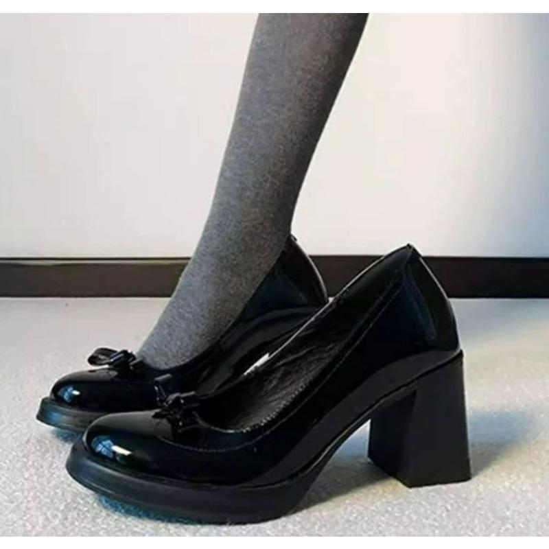 Fashion Shoes Cswo01 Women's Vintage Bow Shallow Single Shoes Slip-On High Heels Block Heel Versatile Commuter Mary Jane Shoes Cm