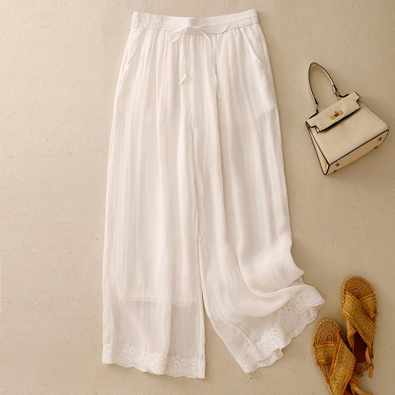 

DIMANAF 2025 Summer Plus Size Women High Waist Basic Pants Loose Casual Trousers Vintage Elastic Wide Leg Pants 2XL білий