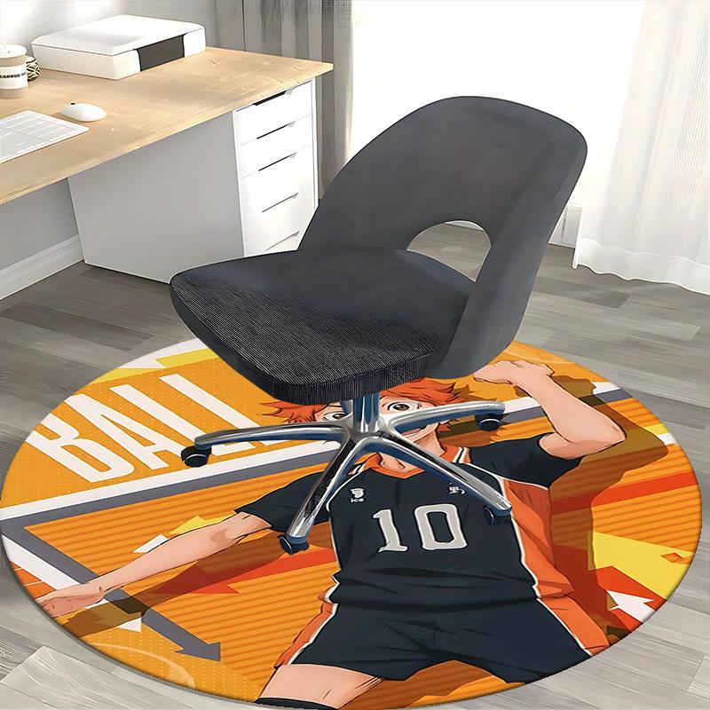 1pc Haikyuu Karasuno Hinata Shoyo #10 Round Carpet - Office Chair Mat, Non-Slip Rug for Home Decor, Gift, Suitable for Office, Living Room