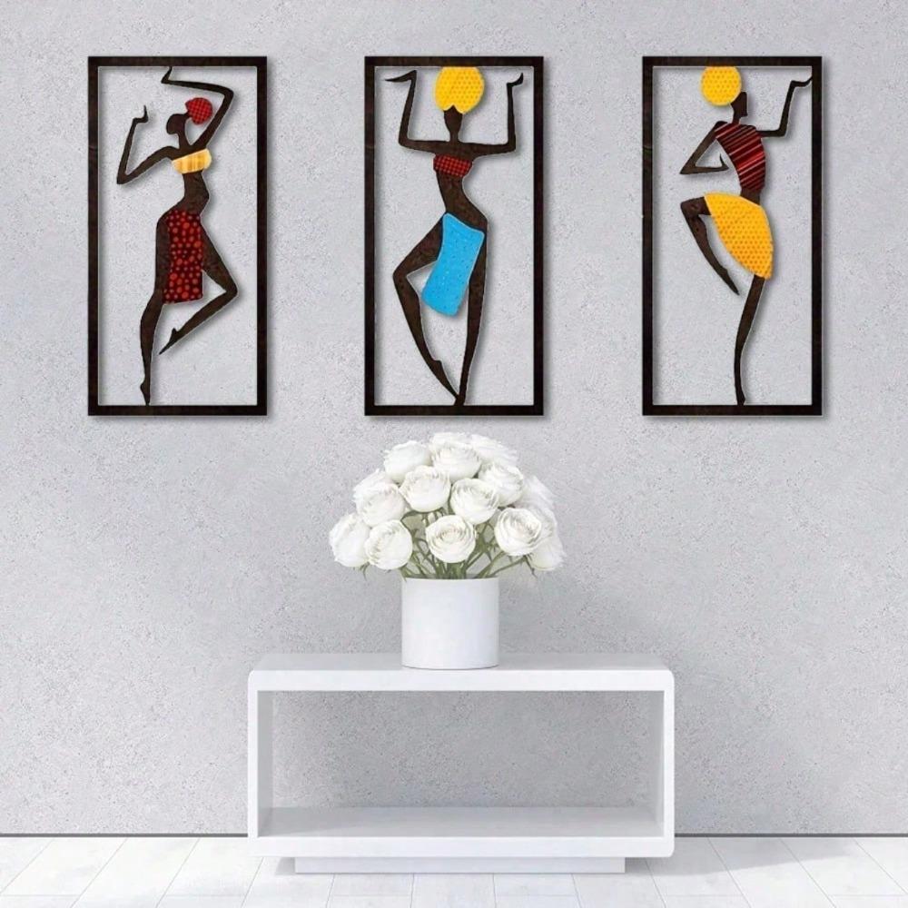 Wrought Iron African Dancer Wall Art, Boho Home Decor, Mid-Century Modern Metal Sculpture For Living Room