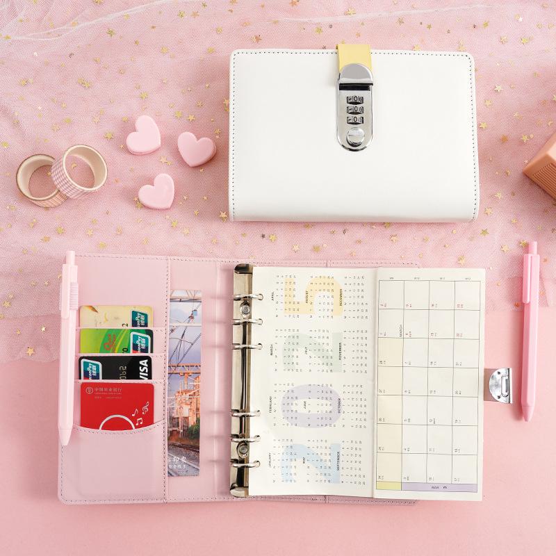 2025 A6 Password Lock Diary with Foldable Pages - Student Check-in & Storage Memo Book