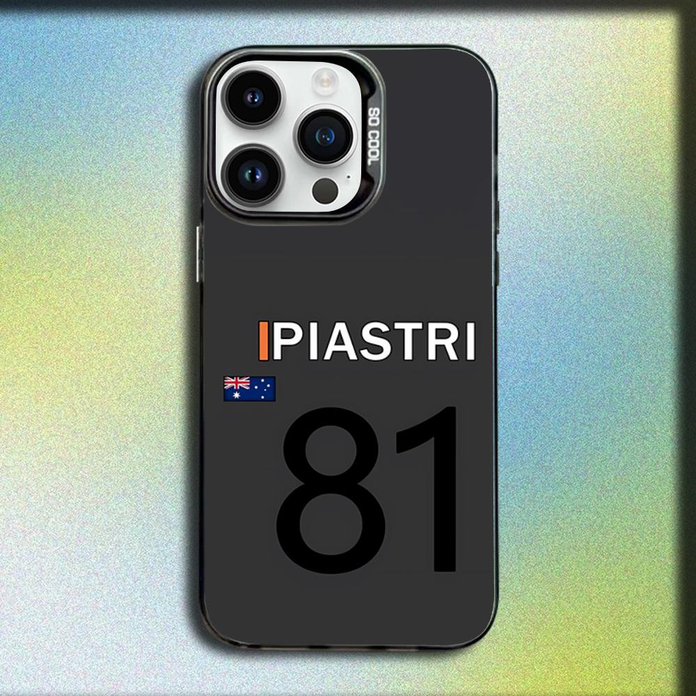 Custodia per telefono O-Oscar Piastri 81 per iPhone 16,15,14,13,12,11,Mini,Pro,SE,MAX Grigio Opaco Silicone Copertura Nera