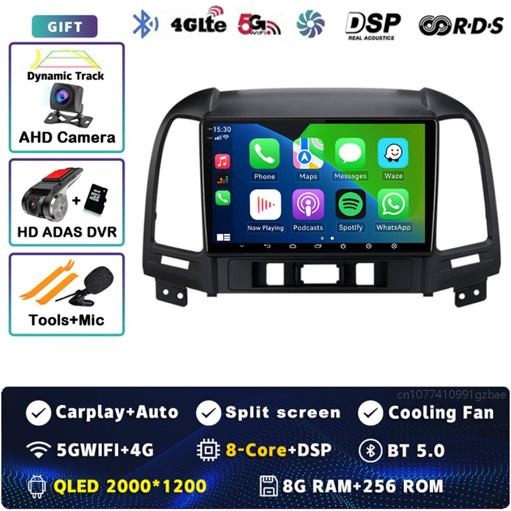 Android 14 Carplay Auto For Hyundai Santa Fe 2 2006 - 2012 Car Radio 4G WIFI Player Multimedia Srereo 360Camera Navigation Video