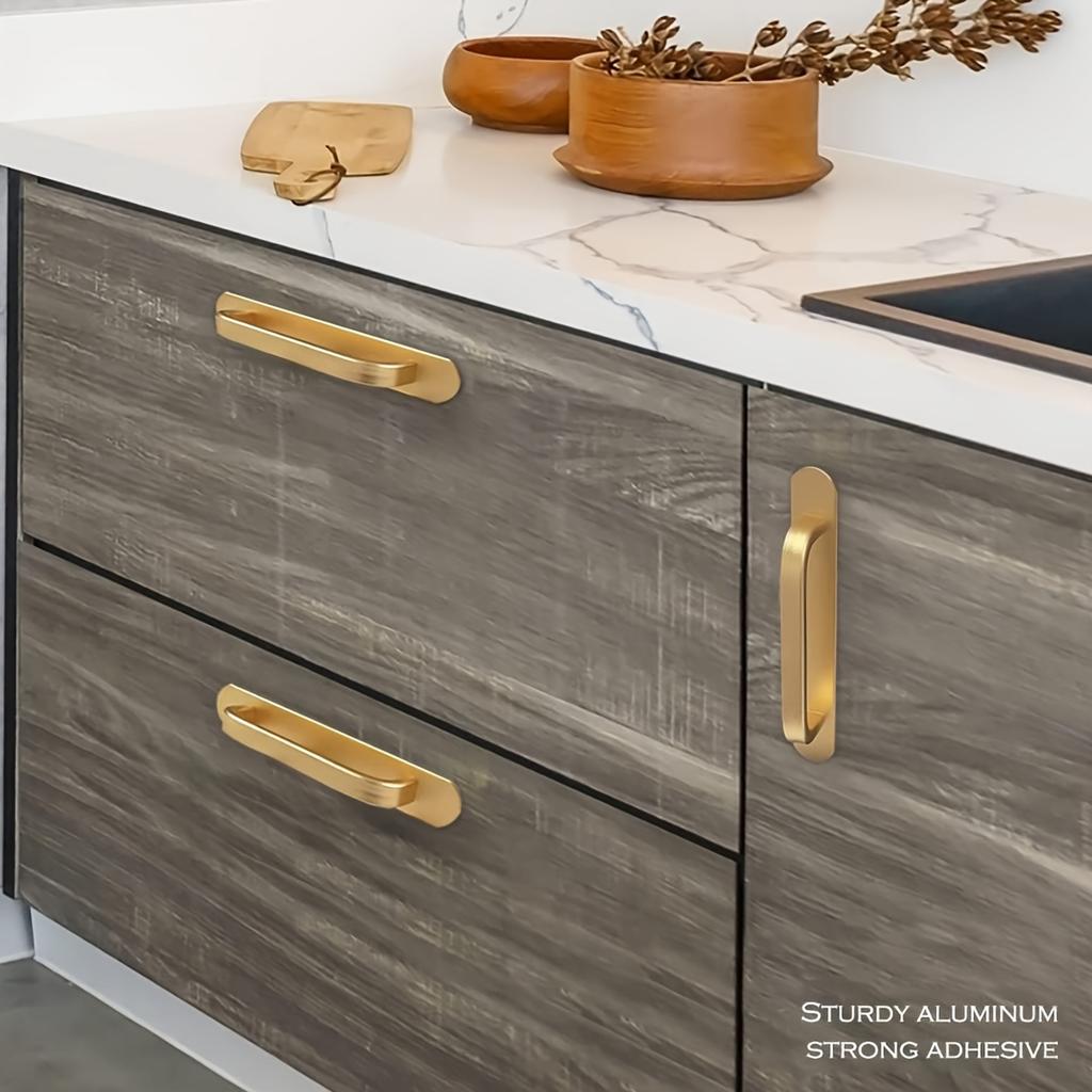 Self-Stick Adhesive Cabinet Handles Stainless Steel No-Drilling Easy Installation for Cabinet Door Window Drawer Refrigerator