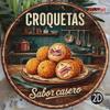 1pc Vintage Croquetas Tin Sign 8x8in Round Metal Plaque Spanish Cuisine Wall Art Kitchen Bar Decor