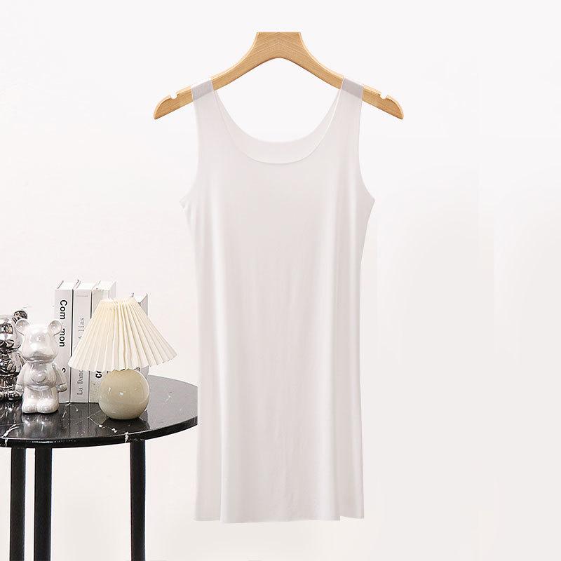 Женская бесшовная майка-юбка Suer из ледяного шелка, средняя и длинная, ультратонкая, большого размера, свободная, на бретелях, ночная рубашка, нижняя юбка M