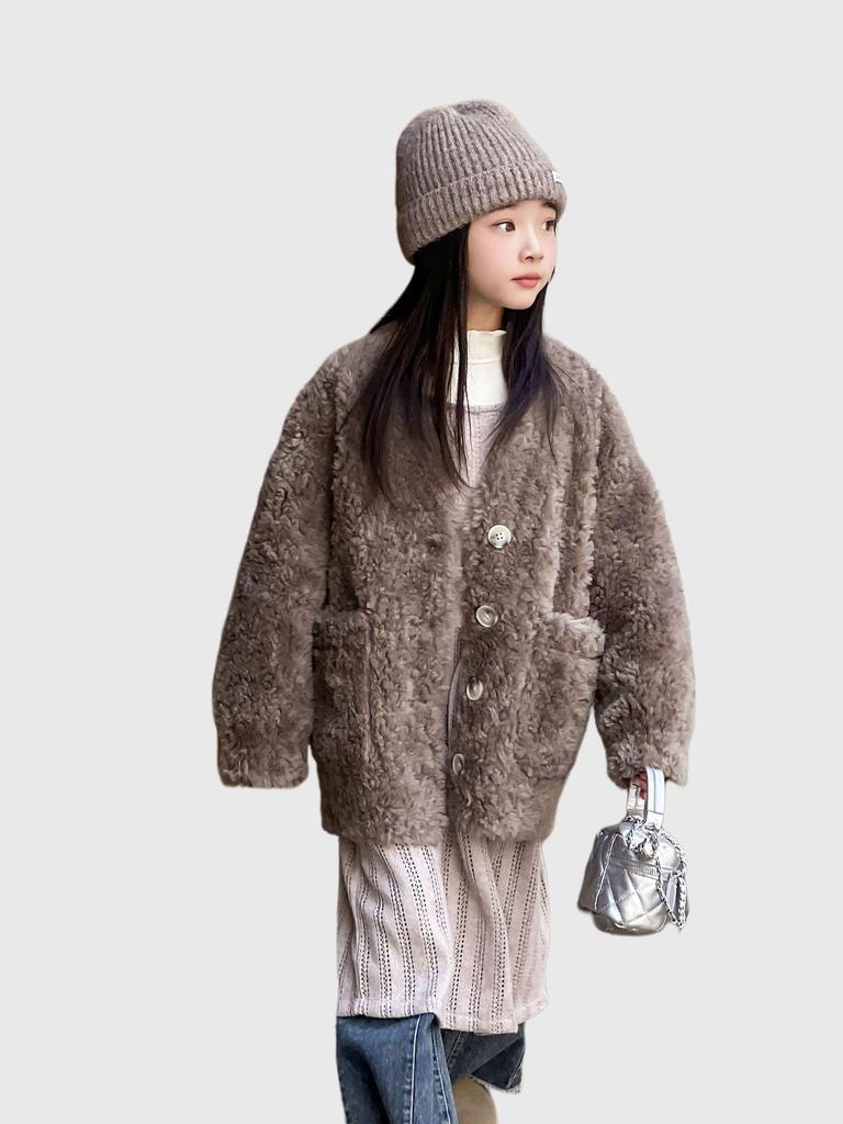 Korean Style Girls' Lambswool Coat - Autumn/Winter Collection for Medium & Large Children