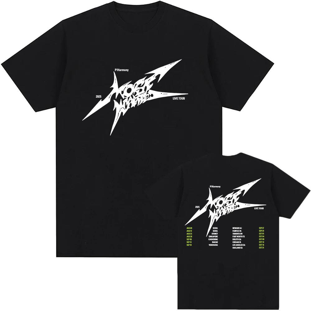 

P1Harmony Live Tour 2025 Футболки Хлопковая Свободная Мужская Футболка Повседневная Мода Унисекс Уличная Одежда Хип-Хоп Корейский Стиль Мужская Футболка Футболка XXL