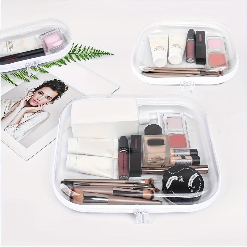 3pcs Transparent Zippered Storage Organizer Set Hard Plastic Bags Travel-Friendly Organizer for Cosmetics Crafts Office Supplies