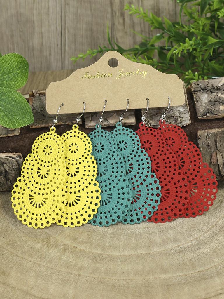 3 Paare Bunte Geometrische Hohle Hängeohrringe Für Damen Böhmischer Urlaub Zirkone Dating Geschenk