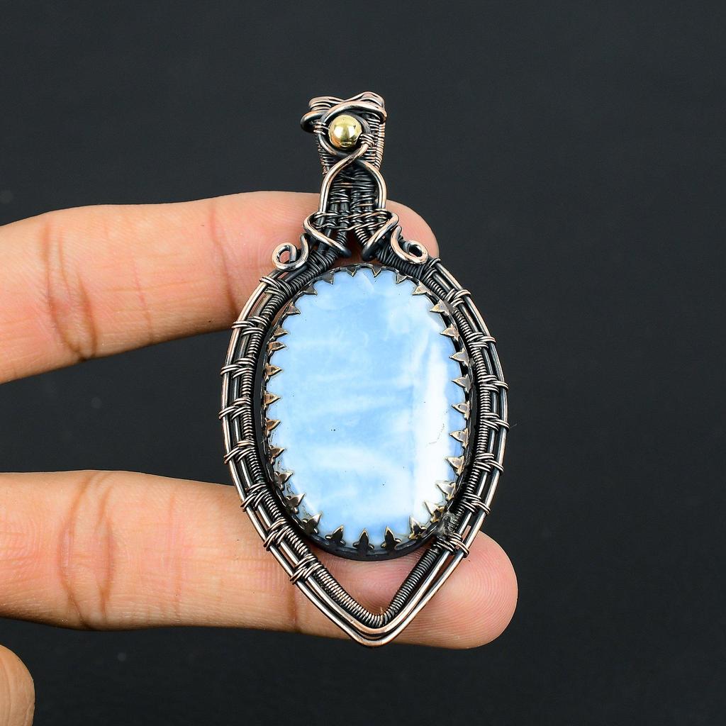 Gorgeous Owyhee Opal Gemstone Pure Copper Wire Wrapped Handmade Pendant Jewelry Gift