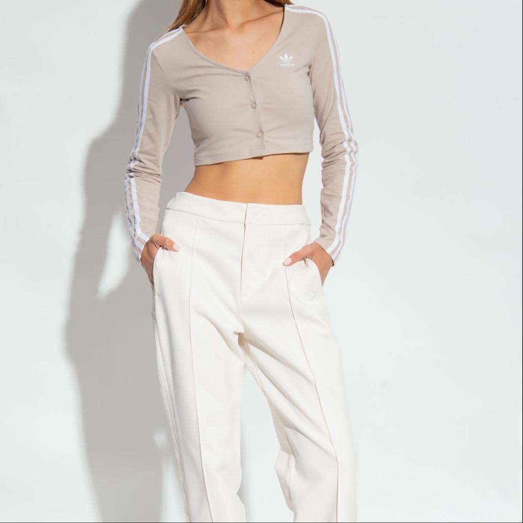 Adidas Originals Adicolor Classics 3-Stripes Button Long Sleeve Tee Women Tops Beige II0708