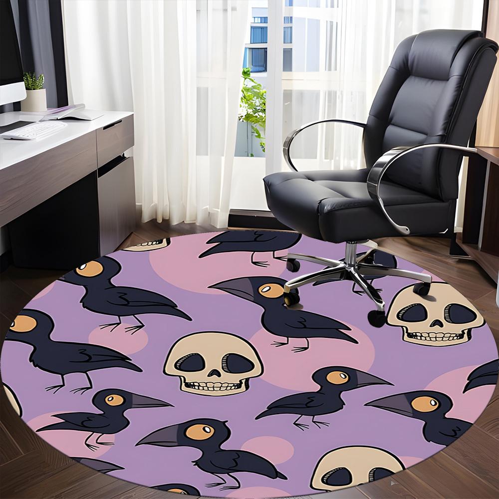 1pc Crows Skulls Office Round Area Rug, Under Office Chairs Bedroom Living Room Home Decor, Room Deco, Available In Various Sizes