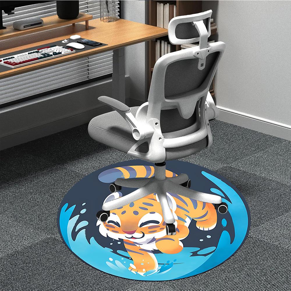 

1PC Tiger Cub Water Play Office Round Area Rug, Indoor Mat Suitable For Office, Under Office Chairs Bedroom Living Room Home Decor, Room Decos047 80cm by 80cm