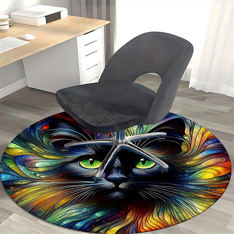 1pc Colorful Cat Face Round Carpet Anime Design Chair Mat, Non Slip Rug for Office & Home Decor