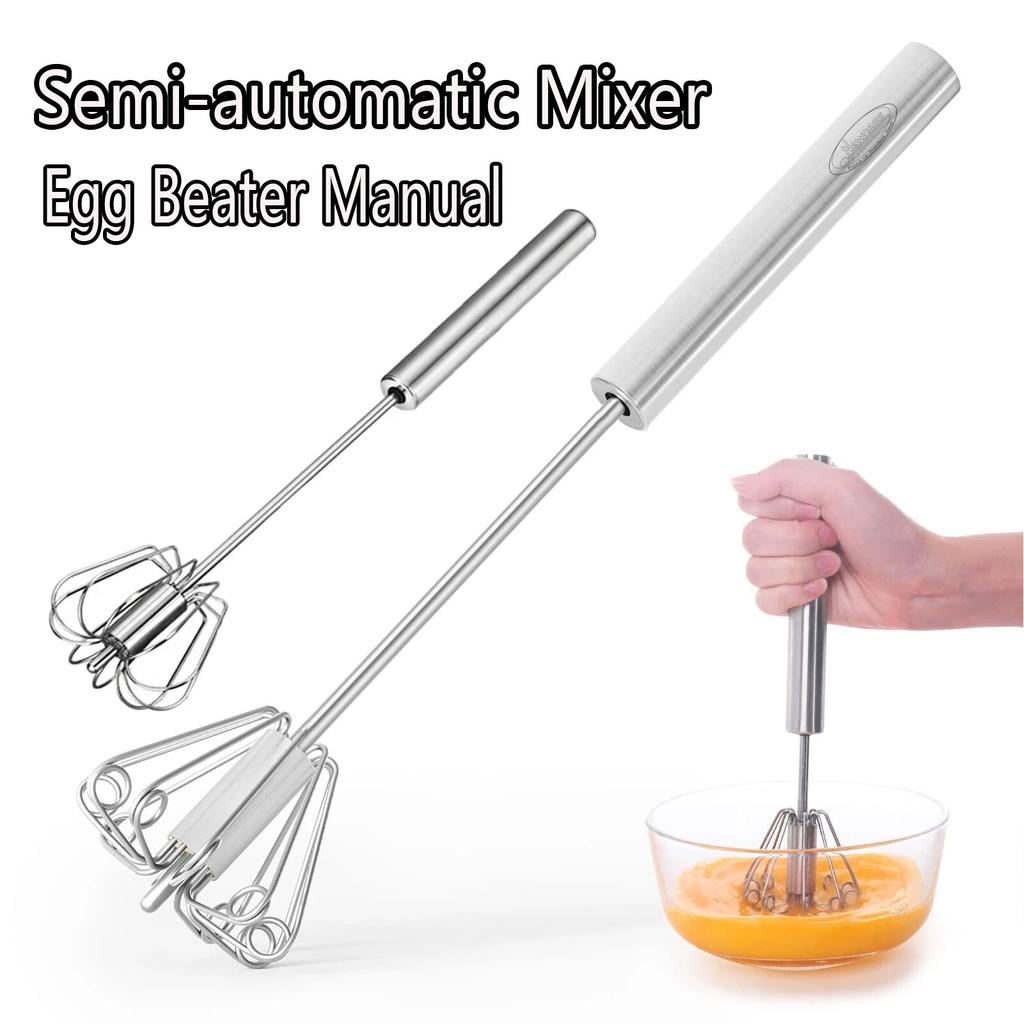 Semi Automatic Mixer Whisk Egg Beater Stainless Steel Manual Hand Mixer Self-Turning Cream Utensils Kitchen Mixer Egg ToolsMakeup