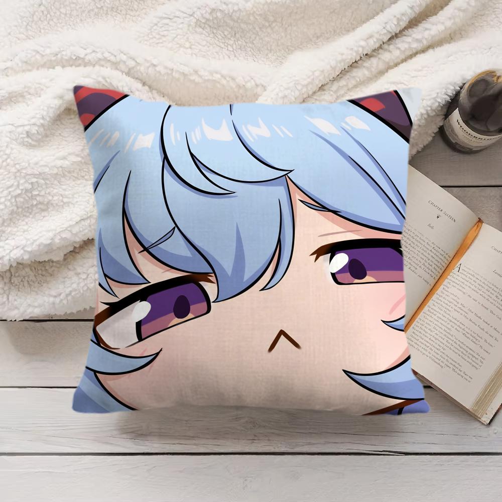 Ganyu Cute Genshin Impact Cushion Cover Silky Short Plush Invisible Zipper Dustproof Sofa Pillow Case For Home Decor