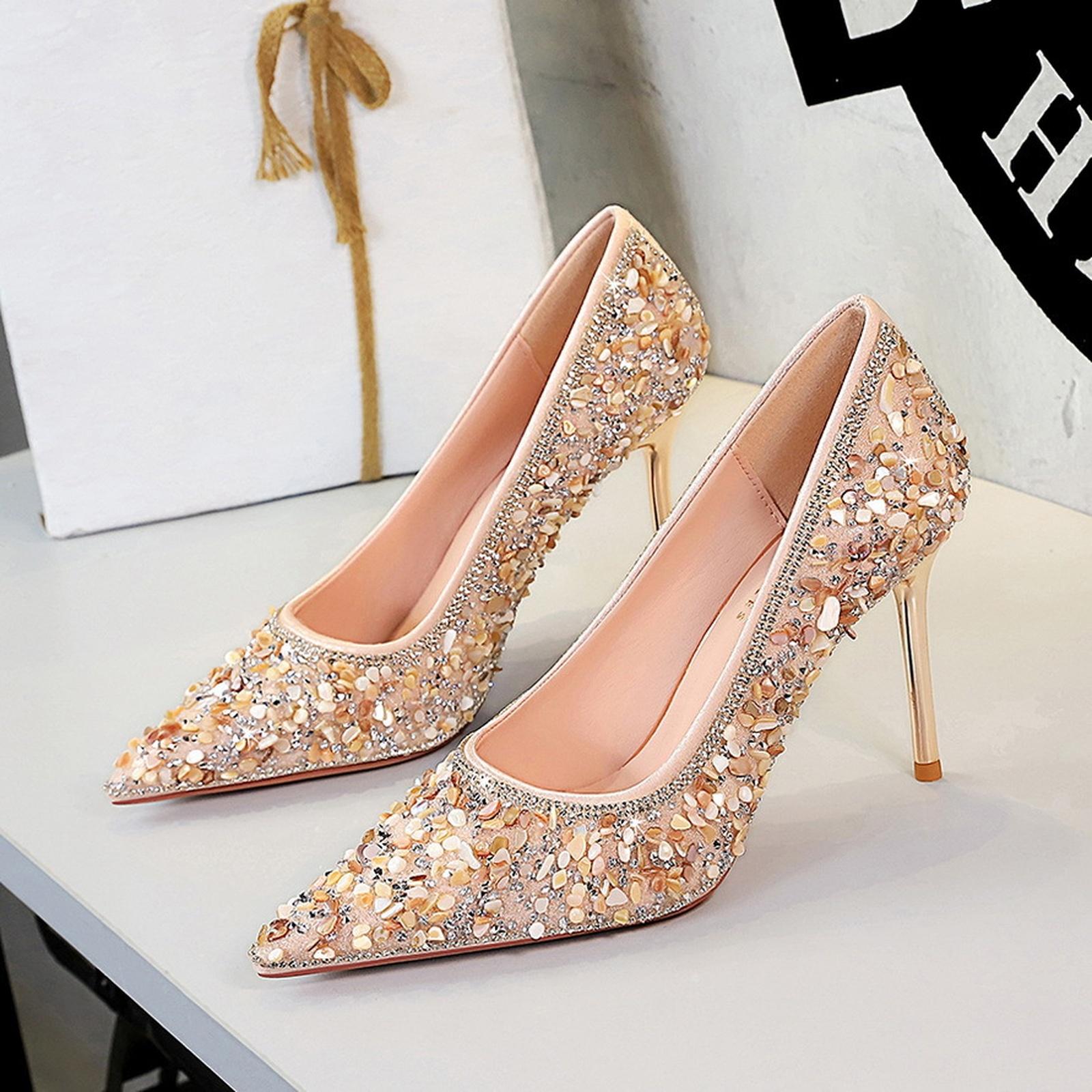 Women s Rhinestone Crystal Pointed Toe Pumps Bridal Party Heels 36 розовый