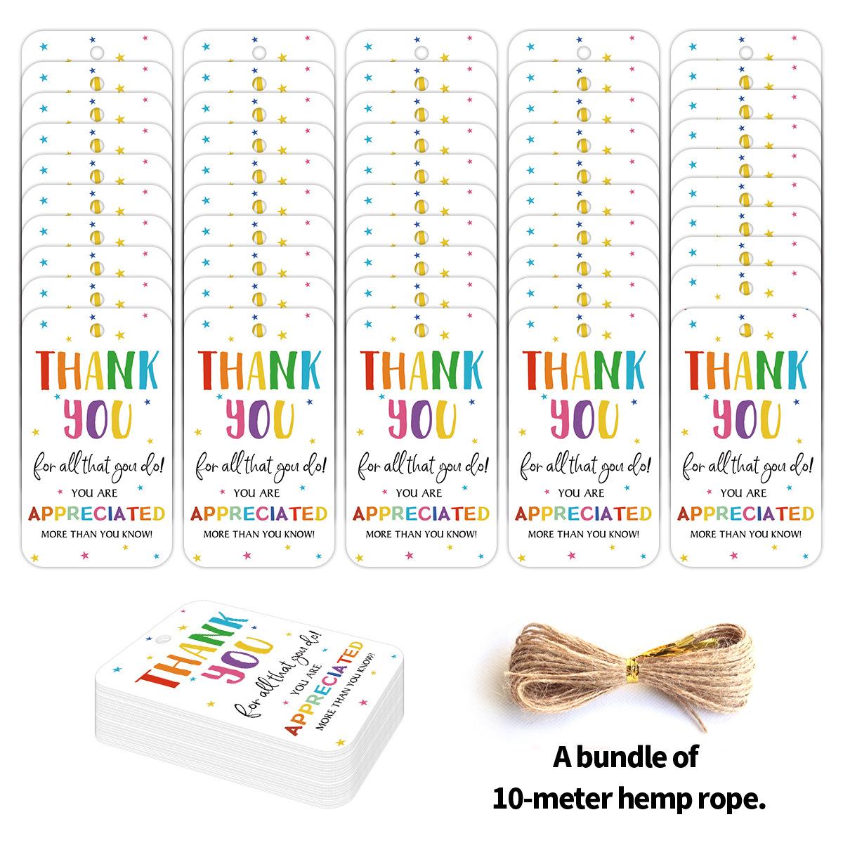 

50 шт. Подвесные бирки для выражения признательности учителю с джутовой веревкой, Украшения для школьной вечеринки, Этикетки для упаковки подарков, Открытки «Спасибо»