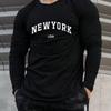 Spring and Autumn Round Neck Letter " New York USA" Graphic 3D Printed Top Fashionable Casual Long Sleeved Men's T-shirts