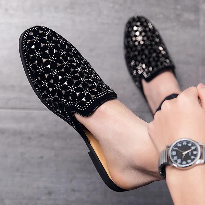 Летние модные кожаные тапочки мужские уличные плоские глянцевые туфли высокого качества — фото 6