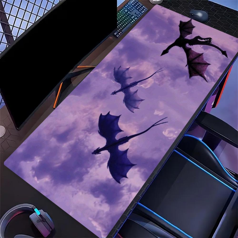 Dragon Silhouette Large Extended Gaming Mouse Pad Non Slip Desk Surface Fantasy Sunset Cloud Print For Gaming And Office