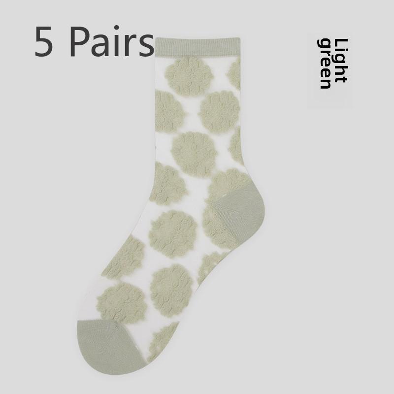 

5 пар женских носков на весну и лето, тонкие чулки с гортензией и жаккардом, чулки без косточек, носки средней длины светло-зеленый