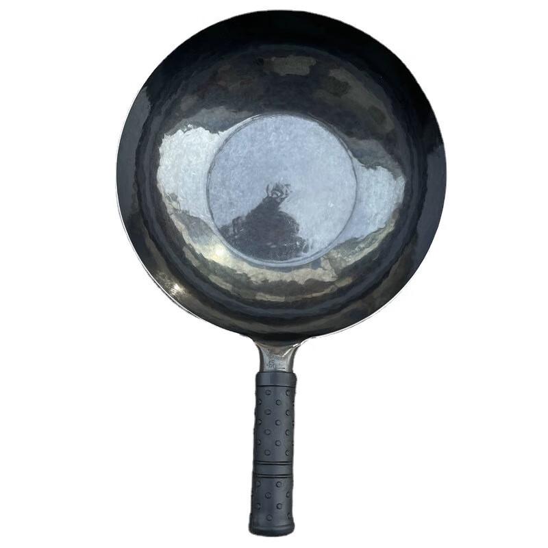 ZISIZ 32cm Hand-Forged Wrought Iron Flat Bottom Wok