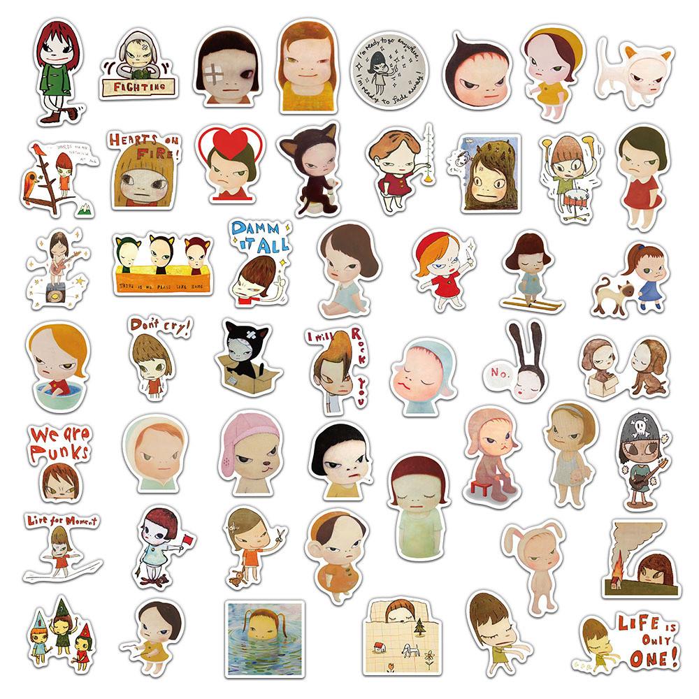 50 Pieces Japanese-Style Nara Miho Cartoon Girl Stickers - Waterproof Decals for Luggage, Phones & Scooters