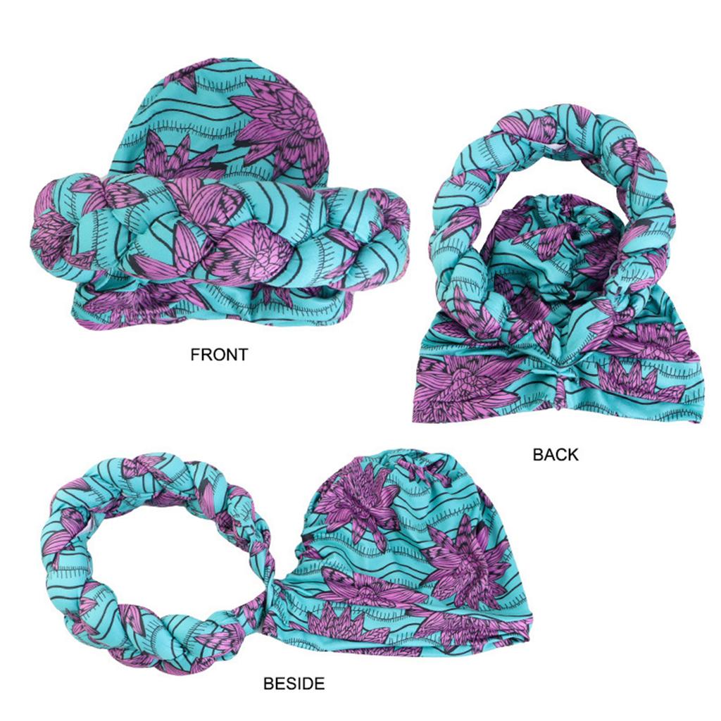 African Braided Headwrap High Skull Turban Cap Flower Printed Hijab Head Scarf for Music Festival Theme Event Oversized