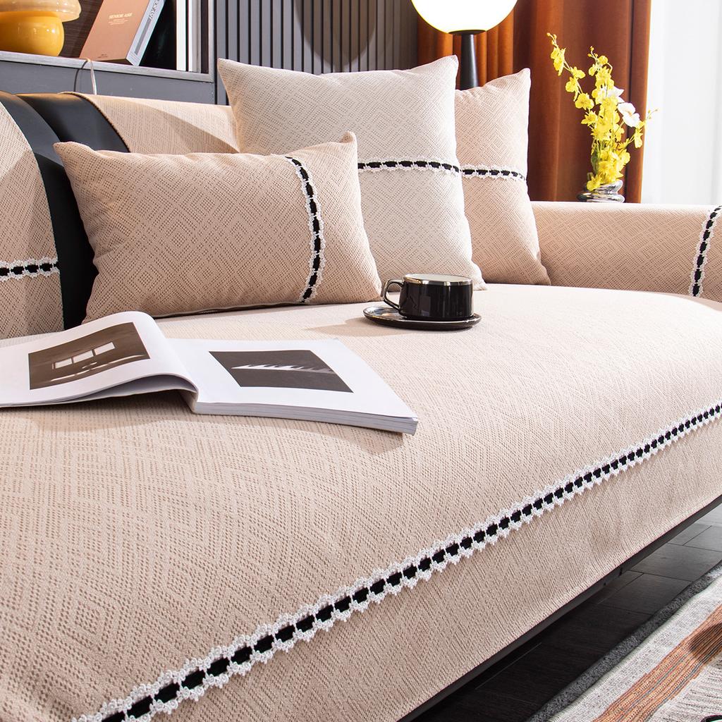 Sofa Cushion Non-Slip Simple Modern Light Luxury Style Leather Cushion for Four Seasons Thickened Fleece-lined Sofa Cover