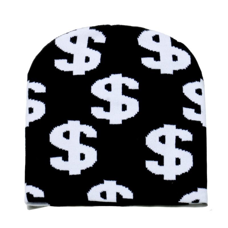 Winter Warm Casual Y2k Knitted Hat with Dollar Sign,ski Hat,stretch Breathable Skull Hat,hip Hop Dice Hat Suitable for Halloween