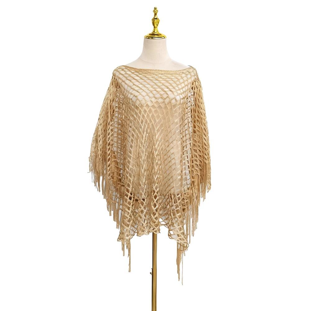 

Однотонное парео с вырезами, кисточками, шали, повседневная накидка с длинным рукавом для женщин шампанского