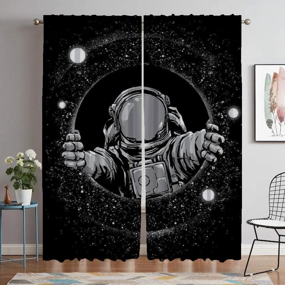 

Картонные шторы для кухни с изображением астронавта для гостиной, украшения на Хэллоуин, затемняющие шторы, тюль для спальни, детские шторы W50xH70cmx2pcs-CL