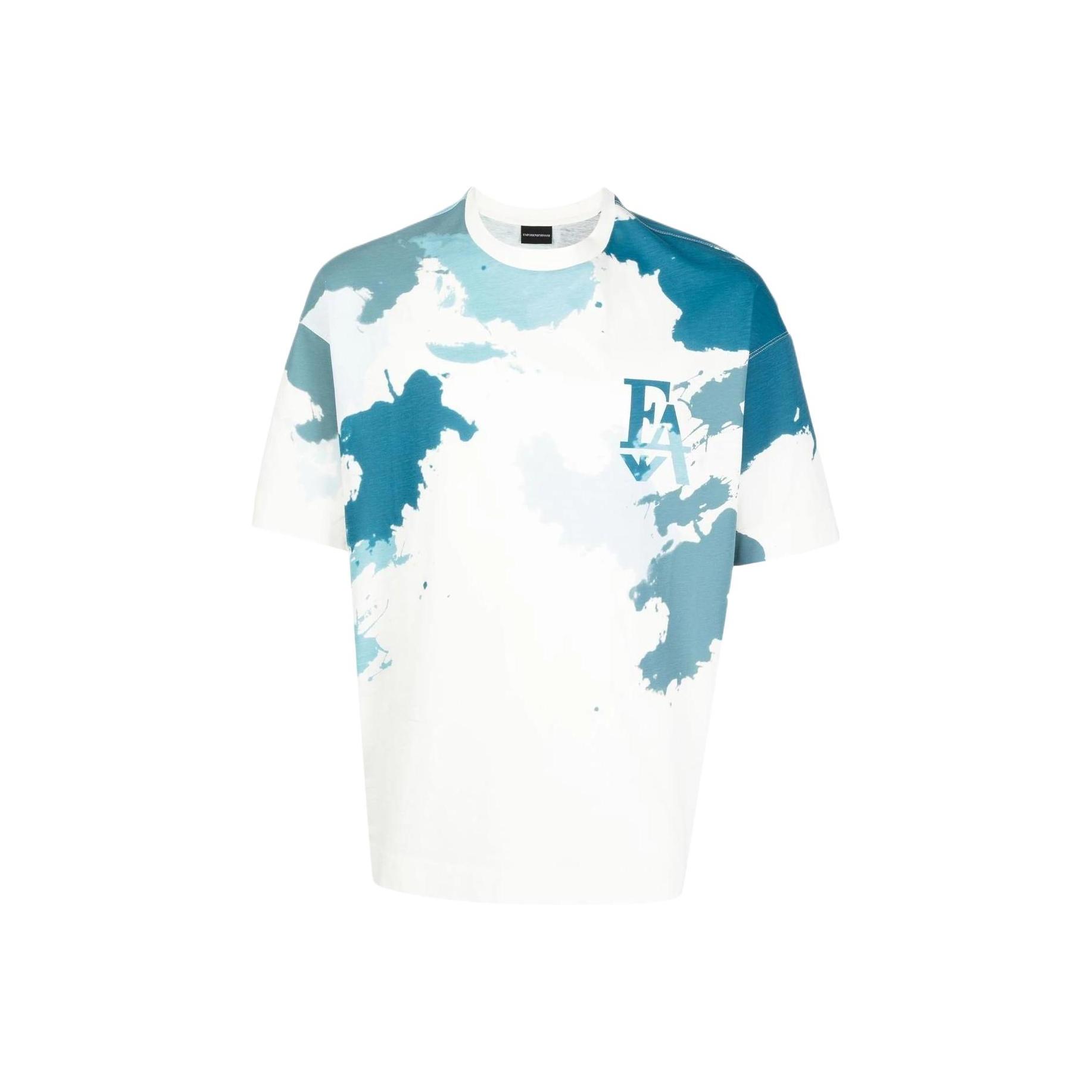 Emporio Armani Zomer 23 Splash Effect Bedruikt Ronde Hals Korte Mouw T-shirt Heren tops Blauw 6L1T76-1JSAZ-0169 M