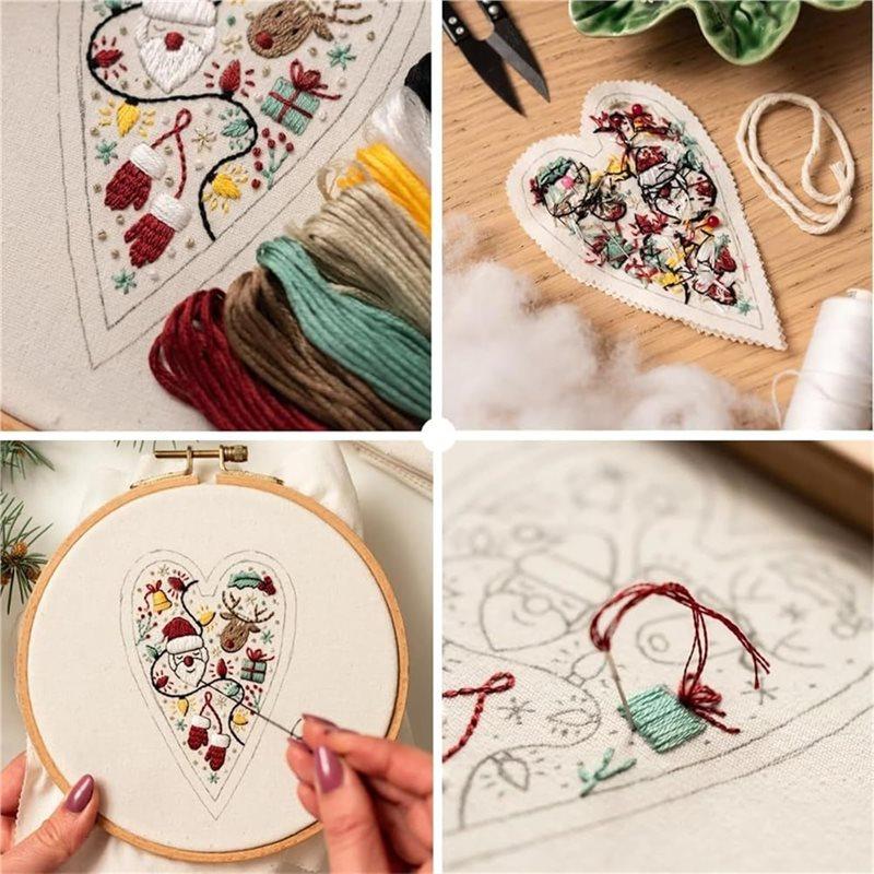 A25F-For Winter Decor 2026 New DIY Heart Shaped Hand Embroidered Christmas Ornament Kit, Embroidery Christmas Ornament Kits