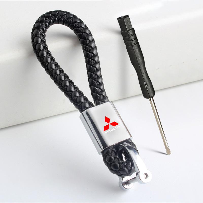 

Center Hub Cap Hand-Woven Leather Car Key Ring Rope Key Chain Waist Keychains for Mitsubishi Outlander Pajero L200 Ralliart красный