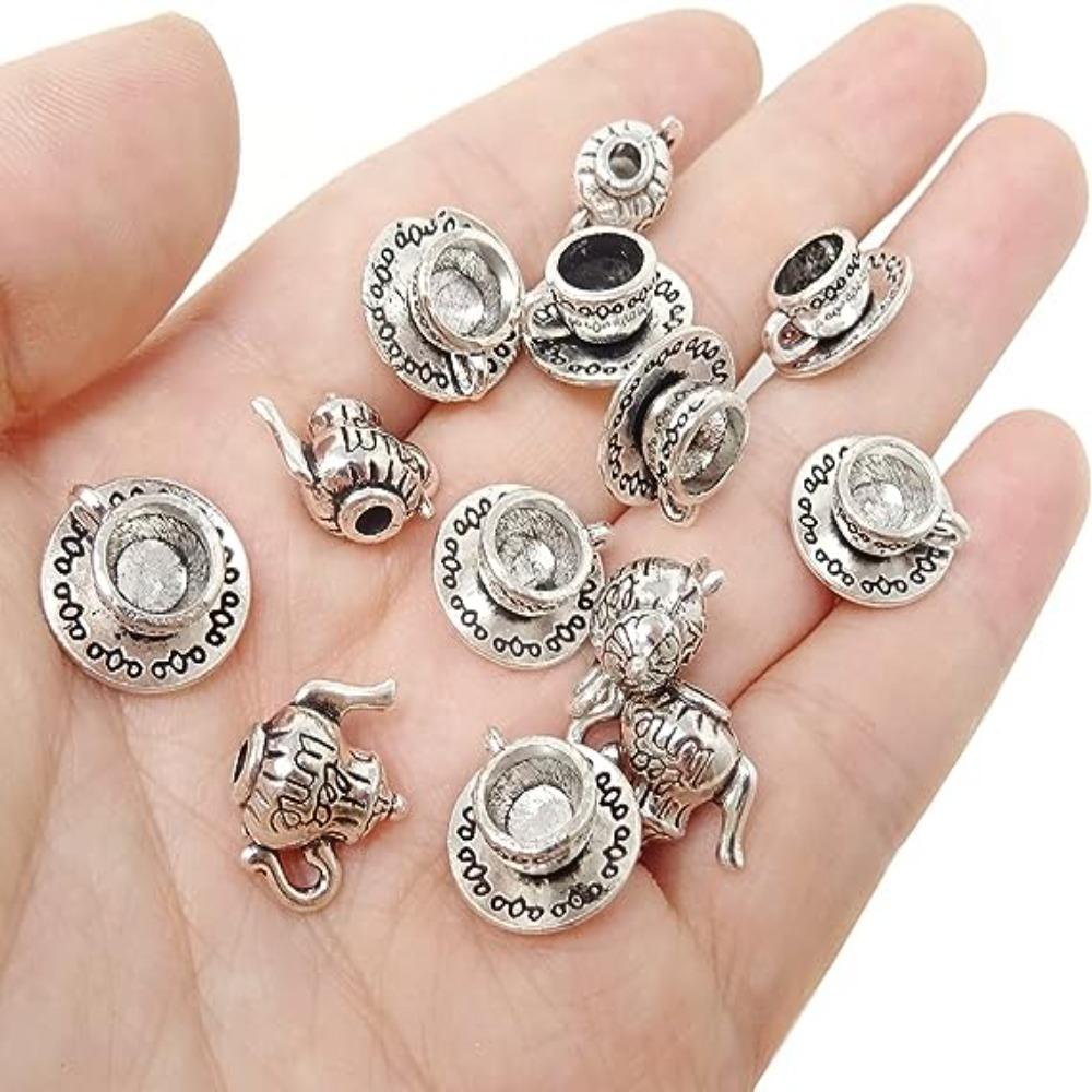 50PCS Teacup:14*7mm/0.55*0.28inch Silver Tea Cup and Teapot Charms  Bracelets