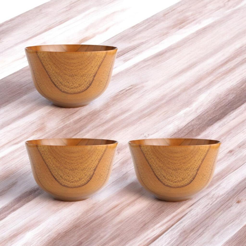 J-kitchens Miso Soup Bowls, Modern Wooden Design with Habanori Pattern and Lacquer, Set of 3, 11.5cm x 6.6cm, Current Model