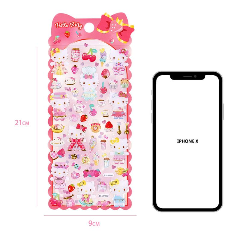 4pcs Kawaii Hello Kitty Epoxy Crystal Decals - Animation Design Mini Relief Waterproof Decals for Korean Pop Photocard Phone Case Mug Decor