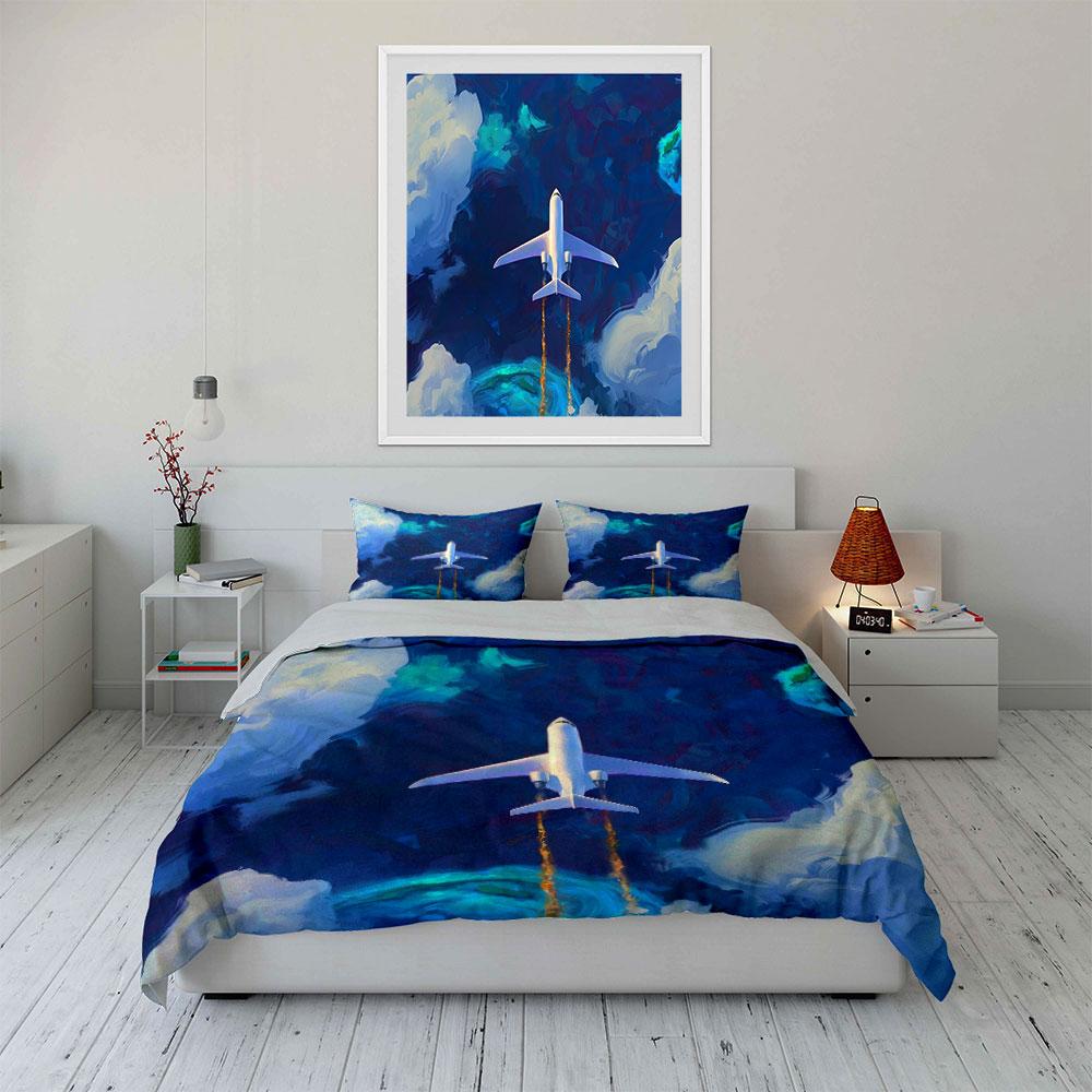Airplane Journey Themed Set Soft Comfortable Duvet Cover Bedding Set Included 1*Duvet Cover & 2*Pillowcases, Gift