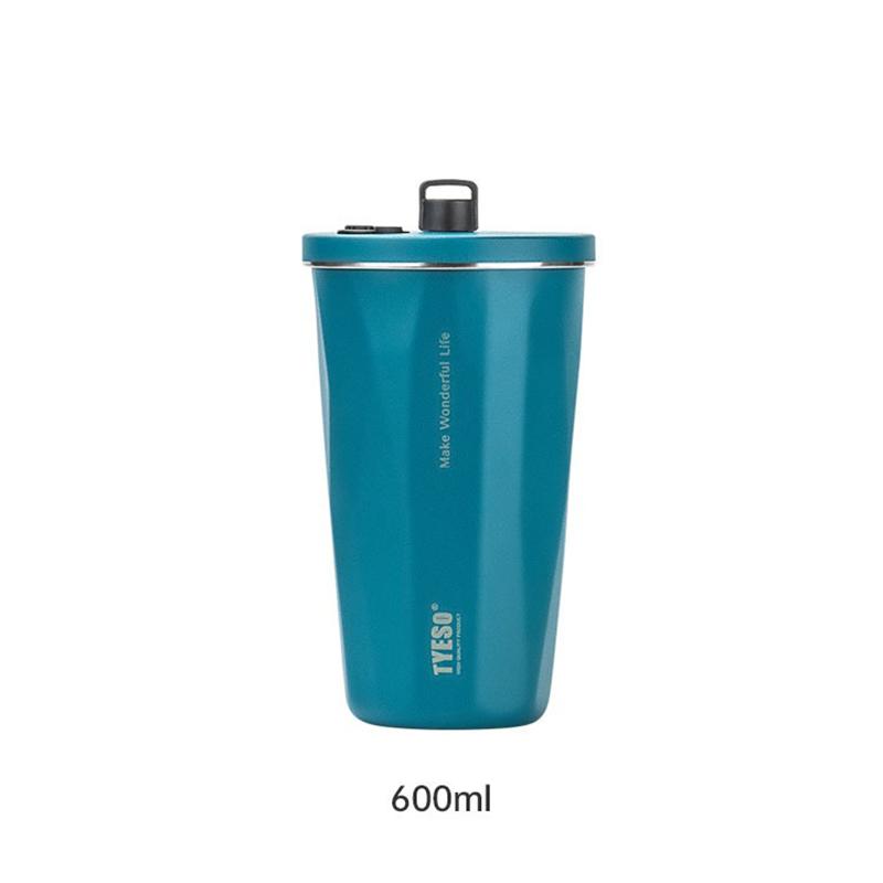 600ml Portable Coffee Cup Tyeso Stainless Steel Thermos Bottle with Straw Summer Cold Drink Cup Students Vacuum Insulated Bottle