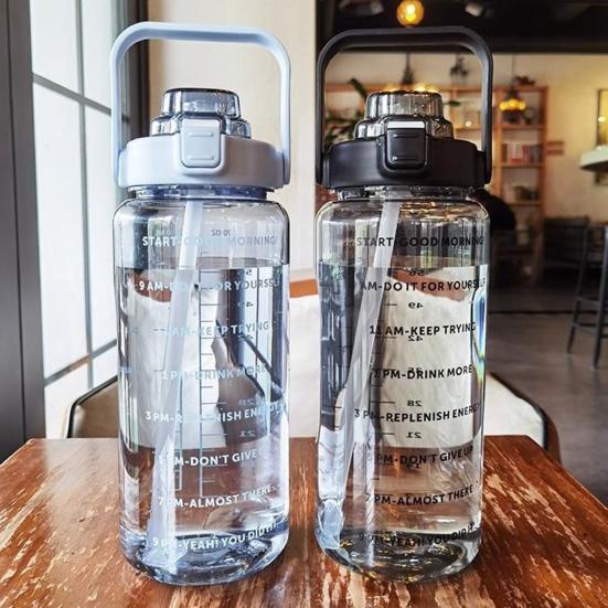 2000ML Large Capacity Water Bottle with Straw Heat-Resistant Leakproof Transparent Portable Outdoor Fitness Sports Travel Drinking Cup
