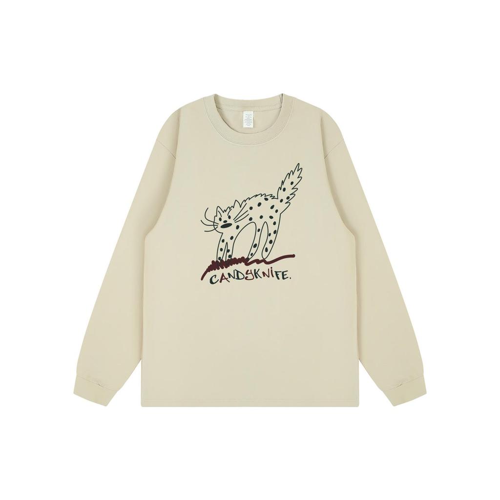 Korean Style Cartoon Cat Print Couple Long Sleeve Retro Top