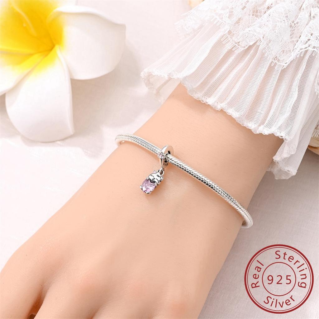 Copper Metal Cute Pink Princess Cat Pet Charm Bead Components Pendant Bead Component Bead Components High Quality Fine Jewelry Compatible With